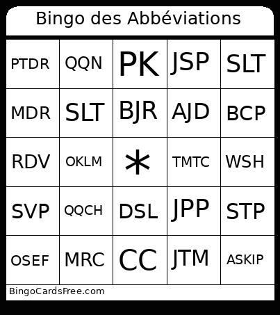 Des Abbéviations Bingo Card
