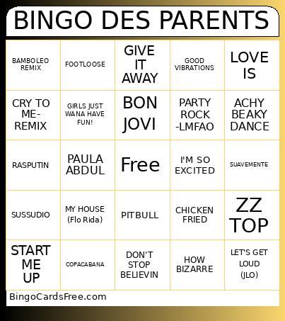 DES PARENTS Bingo Card 2