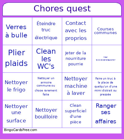 Des Tâches Bingo Card