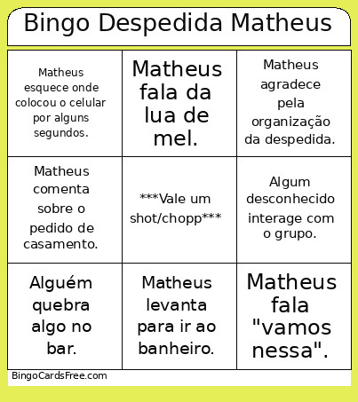 Despedida Matheus Bingo Card