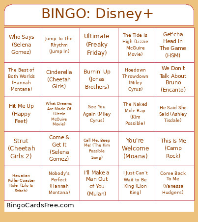 : Disney+ Bingo Card