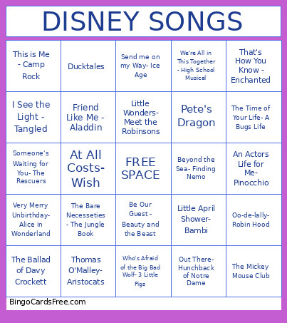 Disney Bingo Card