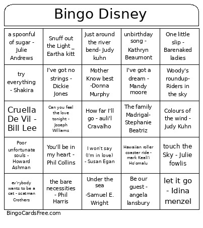 Disney Bingo Card