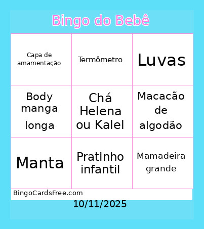 Do Bebê Bingo Card