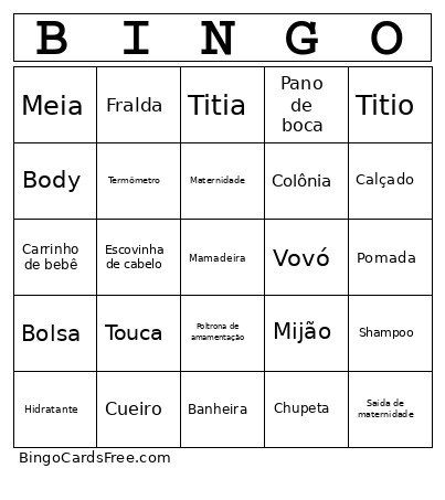 Do Bebê Bingo Card