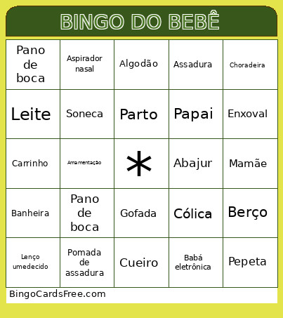 DO BEBÊ Bingo Card