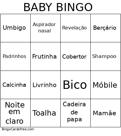 DO BEBÊ Bingo Card
