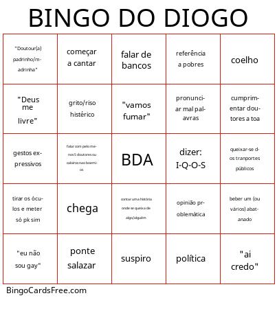 DIOGO  Bingo Cards Free Pdf Printable Game, Title: BINGO DO DIOGO