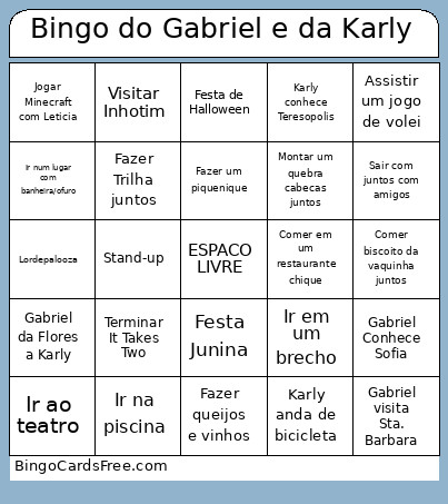 Do Gabriel E Da Karly Bingo Card