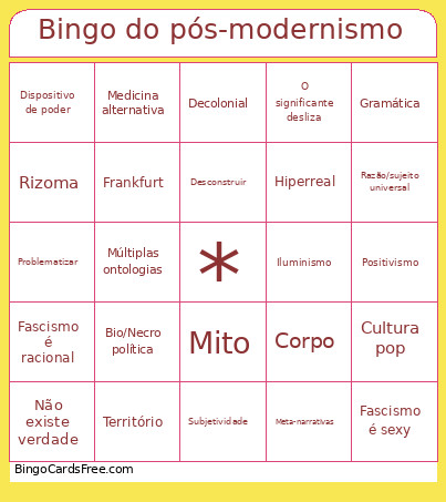 Do Pós-modernismo Bingo Card