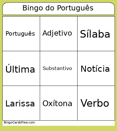 Do Português Bingo Card