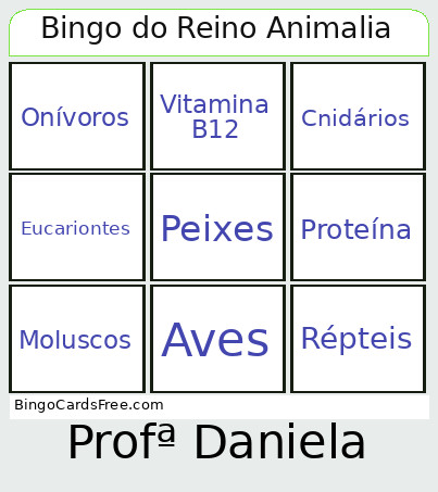Do Reino Animalia Bingo Card