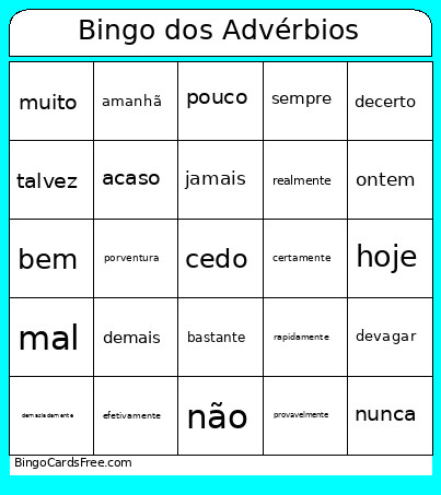 Dos Advérbios Bingo Card