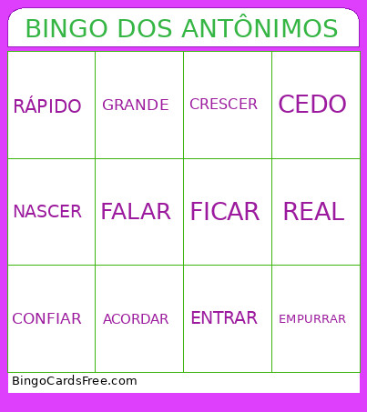 DOS ANTÔNIMOS Bingo Card
