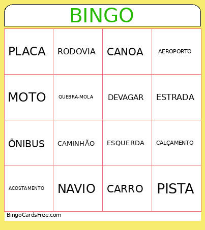 DOS MEIOS DE TRANSPORTE Bingo Card