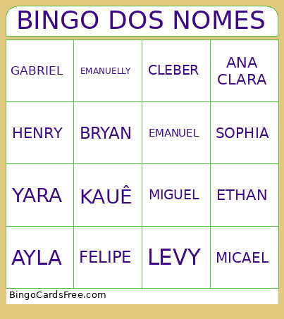 DOS NOMES Bingo Card