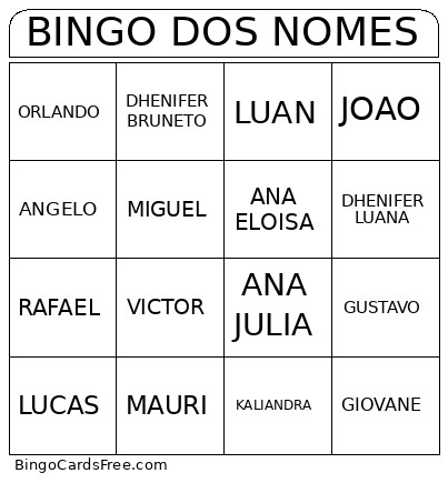 DOS NOMES Bingo Card