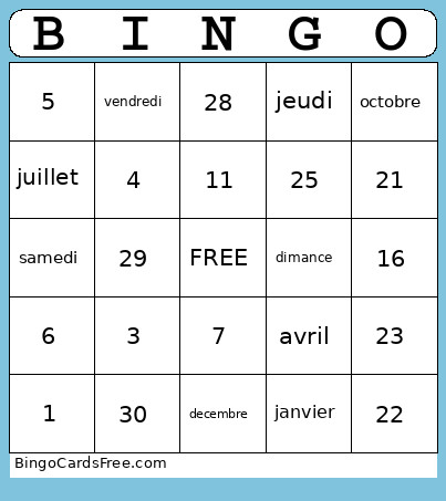 Du Calendrier Bingo Card