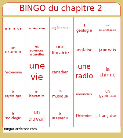 Du Chapitre 2 Bingo Card