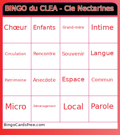 Du CLEA - Cie Nectarines Bingo Card