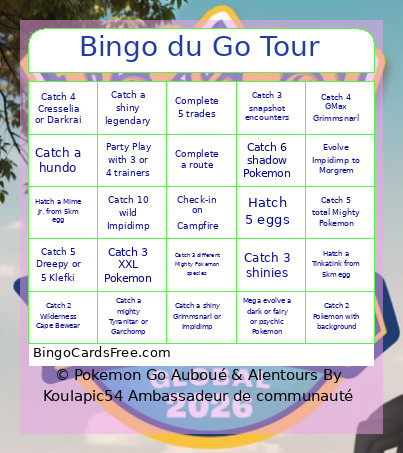Du Go Tour Bingo Card