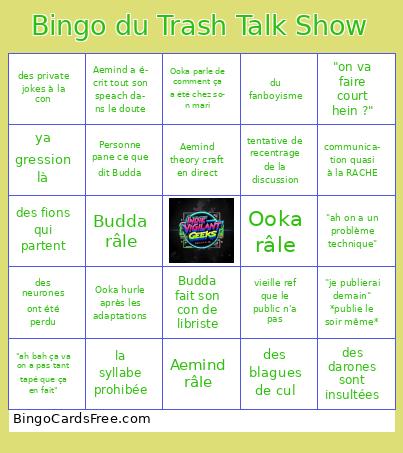 Bingo du Trash Talk Show Cards Free Pdf Printable Game, Title: Bingo du Trash Talk Show