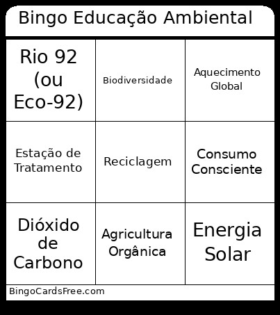 Educação Ambiental Bingo Card