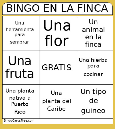 EN LA FINCA Bingo Card