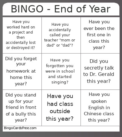 - End Of Year Bingo Card