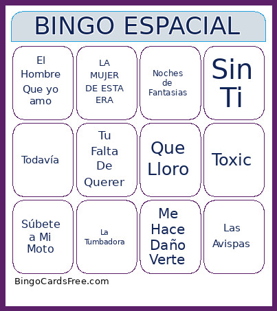 Espacial Bingo Card