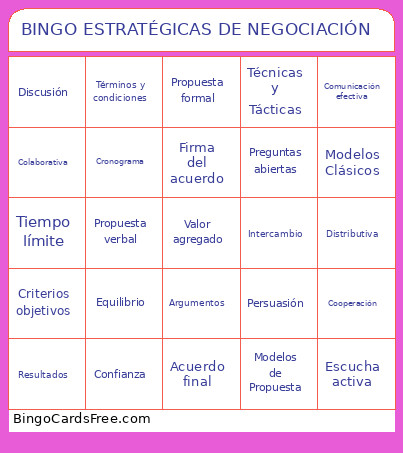 BINGO ESTRATÉGICAS DE NEGOCIACIÓN Cards