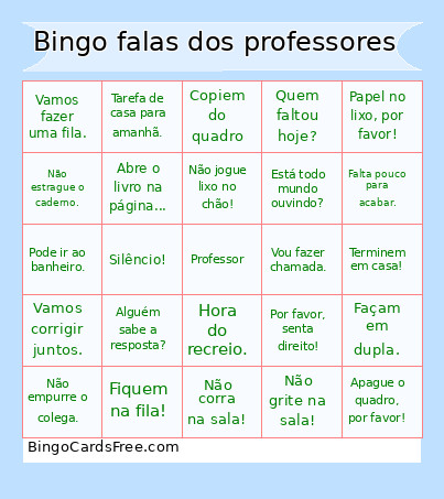 Falas Dos Professores Bingo Card