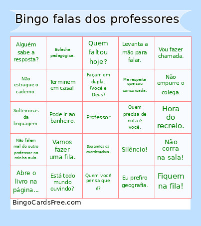 Falas Dos Professores Bingo Card