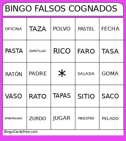 FALSOS COGNADOS Bingo Card