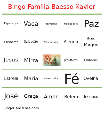 Família Baesso Xavier Bingo Card