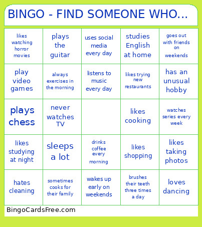 - FIND SOMEONE WHO... Bingo Card