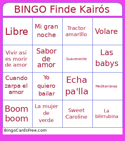 Finde Kairós Bingo Card
