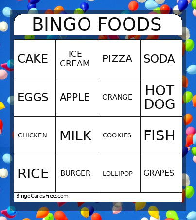FOODS Bingo Card