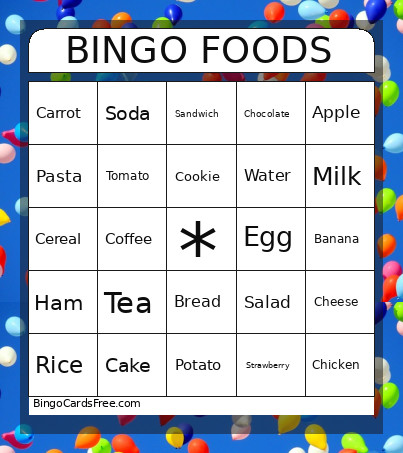 FOODS Bingo Card