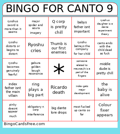 FOR CANTO 9 Bingo Card 2
