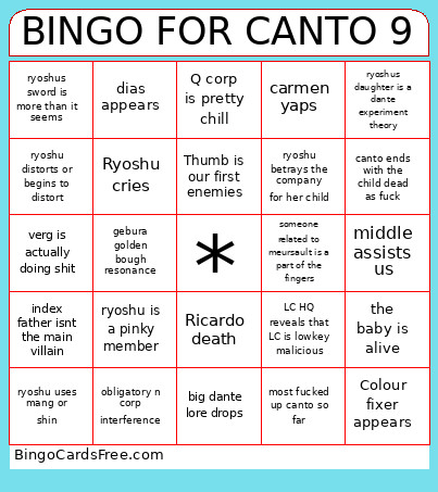 FOR CANTO 9 Bingo Card