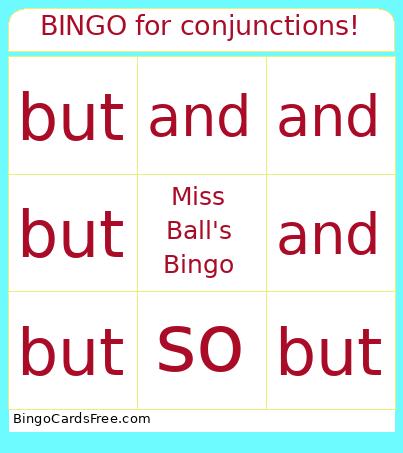 For Conjunctions! Bingo Card