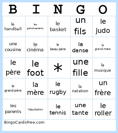 Französisch Bingo Card