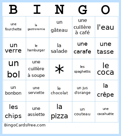 Französisch Bingo Card