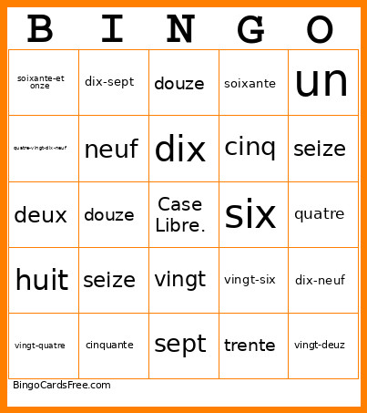 French Bingo Card