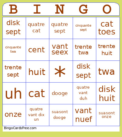 French Bingo Card