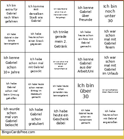 Gabs Bingo Card