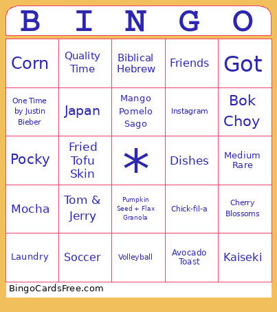 Game Bingo Card