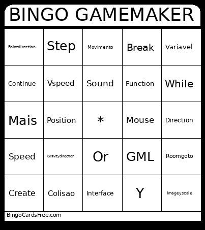 GAMEMAKER Bingo Card