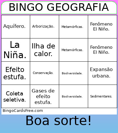 Geografia Bingo Card 2